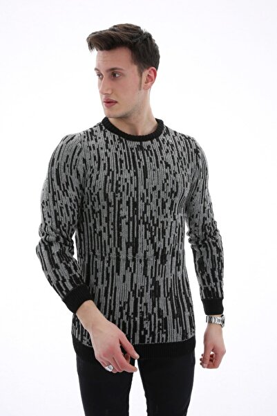 buğrahayalin Striped Patterned Thick Winter Men's Casual Knit Sweater