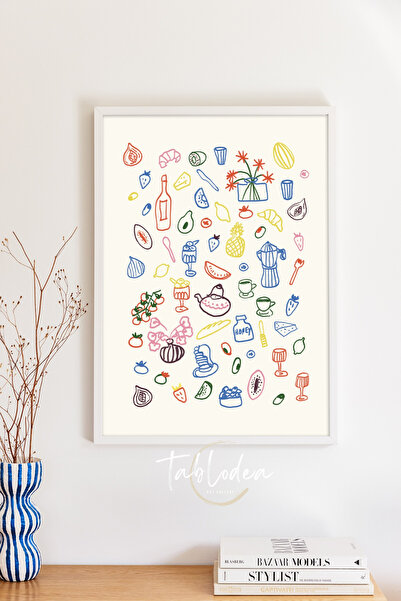 tablodea Pinterest Desen cu obiecte colorate de bucătărie Poster înrămat Pict...