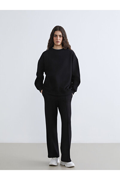 LC Waikiki Lcw Vision Black Wide Leg Women's Sweatpants with Elastic Waist