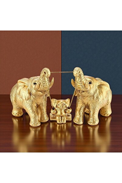 ELSELİFE Feng Shui Şans Getiren Mutlu Aile Sallanan 3’lü Fil Biblo Seti Ev Of...