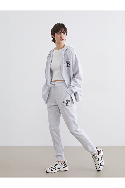 LC Waikiki Gray California Embroidered Women's Thick Jogger Sweatpants