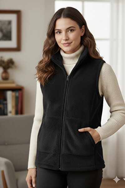 BİLGENS BUTİK Women's Zippered Winter Plush Vest