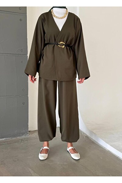 Semesia Leather Belted Jacket Suit