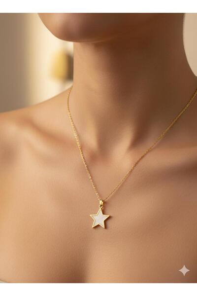 stainless steell Gold Renk Yıldız Desenli Çelik Kolye