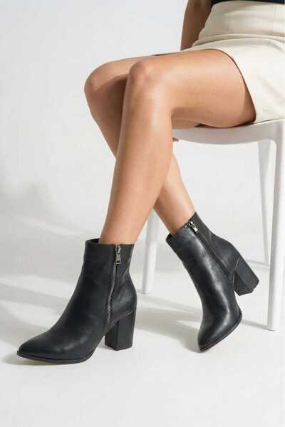 met-is shoes Mesa Mat Yan Fermarlı Topuklu Kadın Bot (7,5 cm)