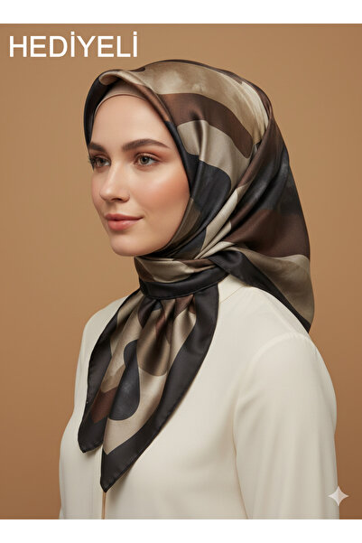 Levidor 90X90 Silk-Look Brown - Black Colored Scarf – Non-Slip Twill Stylish ...