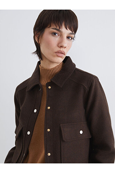 LC Waikiki Brown Shirt Collar Women's Cashmere Jacket