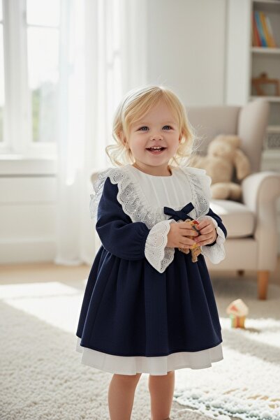 VİYOLİNA FIRFIR DETAYLI PAMUKLU KUMAŞ ELBİSE