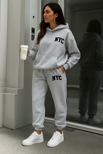 FUFLUNS Nyc Printed Unisex Women/Men Hooded Oversize Bottom/Top Tracksuit Set