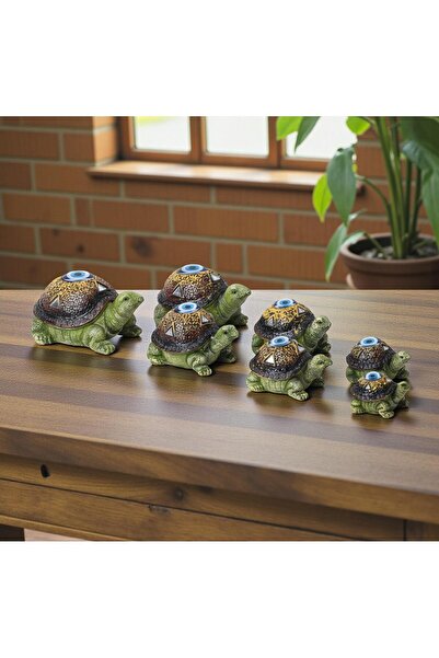 ELSELİFE Lüks Taşlı Aynalı Feng Shui 7’li Kaplumbağa Biblo Heykel Seti Dekora...