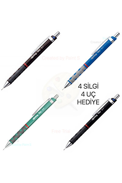 Rotring Tikky Versatil Kalem 0.7 BORDO SİYAH MAVİ TURKUAZ 4 Adet Kalem Set - ...