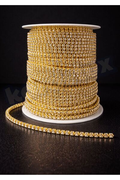 Kardelux Kristal Taşlı Sıralı Şerit-Beyoğlu Taşı Altın/Gold(2 metre-3mm kalın...