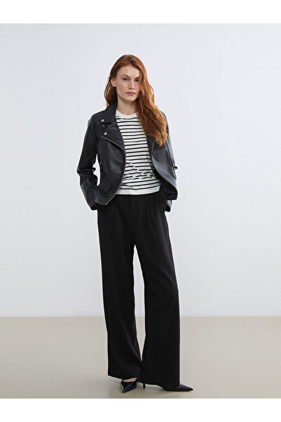 LC Waikiki Γυναικείο δερμάτινο μπουφάν Biker Collar