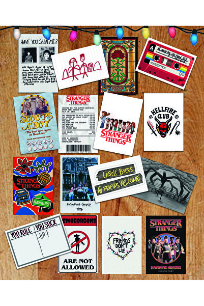 Pankart Evi Stranger Things Temalı 16 adet Mini Sticker Etiket Seti - Telefon...