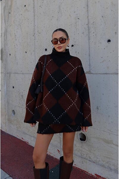 PALUZE Women's Brown Diamond Pattern Knitwear & Skirt Set