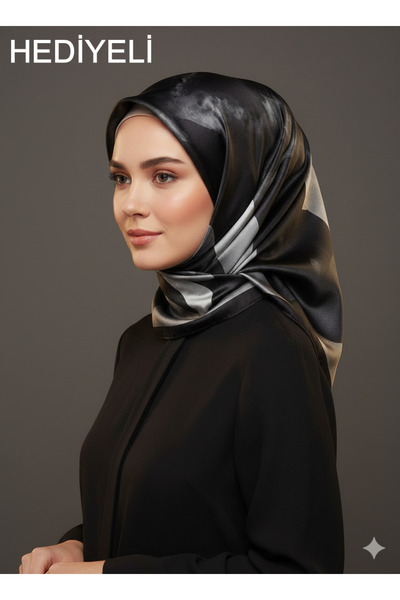 Levidor 90X90 Silk-Look Black - White Colored Scarf – Non-Slip Twill Stylish ...