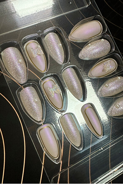 Gold Beauty Taşlı Özel Tasarım Takma Tırnak 24 Adet Jel Tırnak