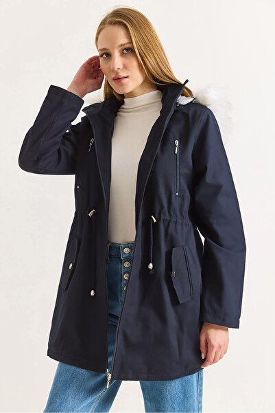 Raneel Kazançlı Alışveriş Kadın Lacivert Yarım Boy Gabardin Kumaş İçi Yün Mon...