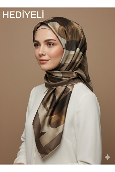 Levidor 90X90 Silk-Look Brown Scarf – Non-Slip Twill Stylish Design