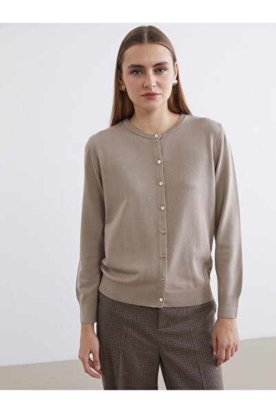 LC Waikiki Beige Crew Neck Women's Knitwear Cardigan