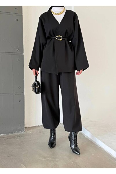 Semesia Leather Belted Jacket Suit