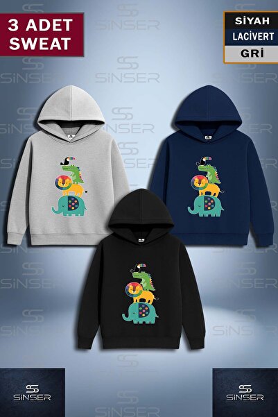 SS SİNSER Φούτερ με κουκούλα με στάμπα  "SWEAT 3LU "ANIMAL CHARACTERS OVERLAP "