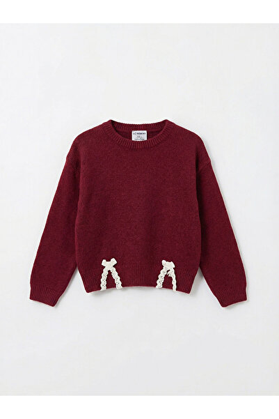 LC Waikiki Pulover tricotat pentru fetiță guler rotund cu detaliu de fundă ro...