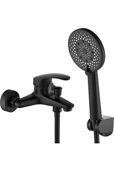 Generic طقم خلاط حوض الاستحمام/الدش المثبت على الحائط - دش يدوي بخمس وظائف، خ...