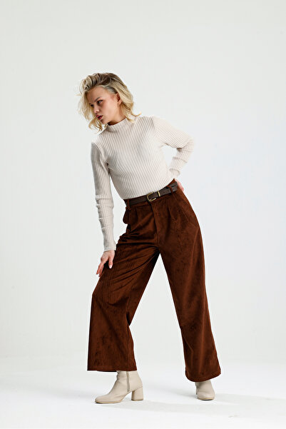 Rose Quenn Corded Fabric Wide Leg High Waist Palazzo Pants Made from Velvet F...