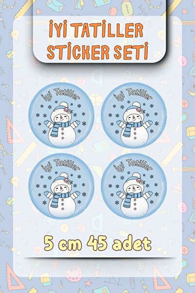 Sticker Ekspres İyi Tatiller Kardan Adam Model Etiket 45 Adet 5 cm Opak Stick...