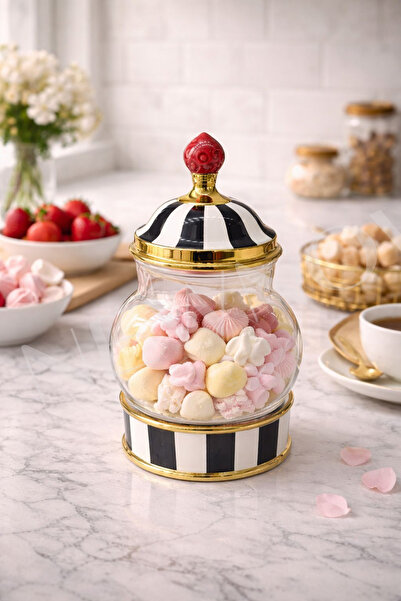 NEWNOW Candy Porselen Şekerlik, Drajelik, Kurabiye Kavanozu – Porselen, Altın...