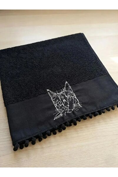 Dekomina منشفة يد سوداء مطرزة على شكل قطة - منشفة زخرفية مصنوعة من القطن بنسب...