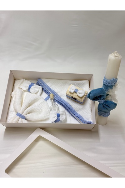 OEM Trusou Botez Bebeluș Muselină + Lumânare Asortată