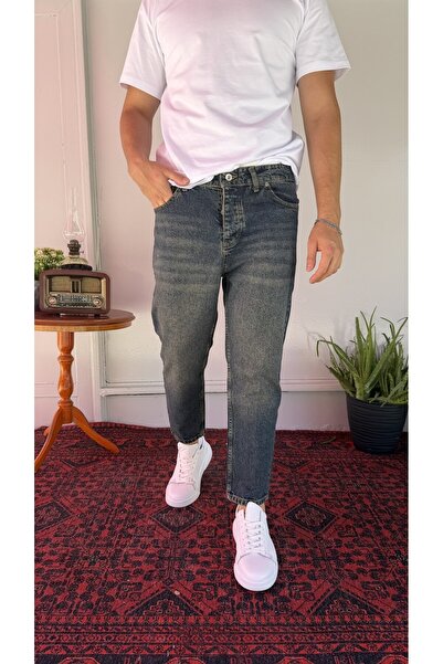 Casualmen32 Mavi Yeşil Yıkamalı Boyfriend Jean