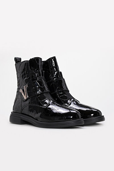 TUGERDİ Black Crocodile Fur Genuine Leather Zippered Rubber Sole Quality Clas...