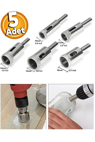 Depolife Cam Fayans Delme Mermer Granit Yuvarlak Delik Açma 5 parça (10-12-14...