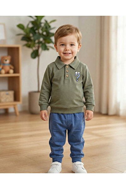 Asliva fashion Asliva Baby Boy Khaki Polo Neck Question Mark B Printed Top Bl...