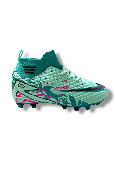 güneşayakkabı Çocuk Çoraplı Halısaha ve Çimsaha Krampon Su Yeşili Mavi Desenli