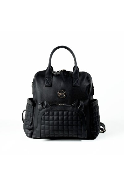 kumkumticaret Kitty Leather Mother Baby Care Backpack 7271 Black