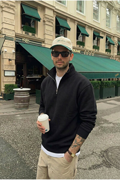 MADZEYMODA Men's 3 Thread Ş Fleece-Lined Half Zipper D Mock Neck Black Sweats...