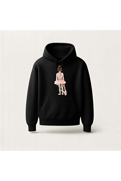 Ada Kostüm Tasarım Pink Ballerina Printed Hoodie Sweatshirt