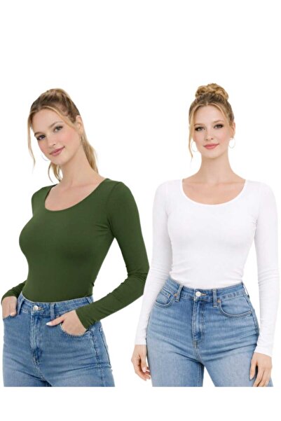 MODARENGİN بلوزة نسائية بأكمام طويلة وياقة راقصة الباليه - تصميم أنيق للاستخد...