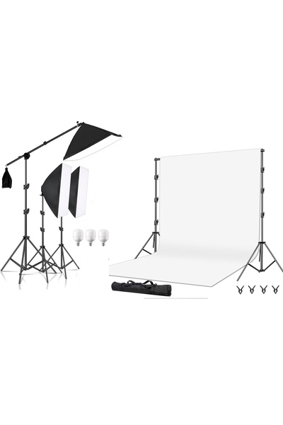 AZT Ürün Reklam Stüdyo Fotograf 50x70cm Softboxlı 195w Sürekli Işık 200x300cm...