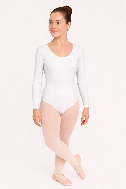 Ada Kostüm Tasarım White Long Sleeve Ballet Leotard-Adult