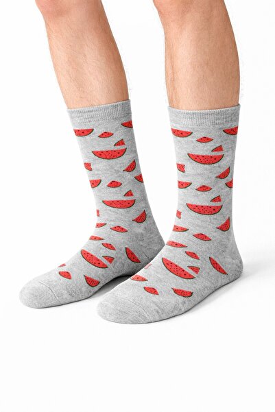SOLDE SOCKS Men's Cotton Casual Socks – Watermelon Pattern, Gray Background, ...