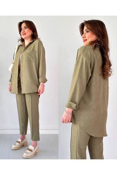 hiraz fashion KADIN YEŞİL İKİLİ KETEN TAKIM