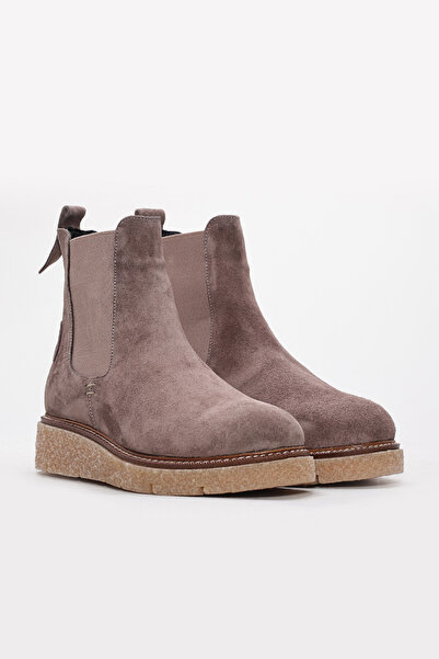 TUGERDİ Mink Suede Fur Lined Genuine Leather Rubber Sole Chelsea Women's Boot...