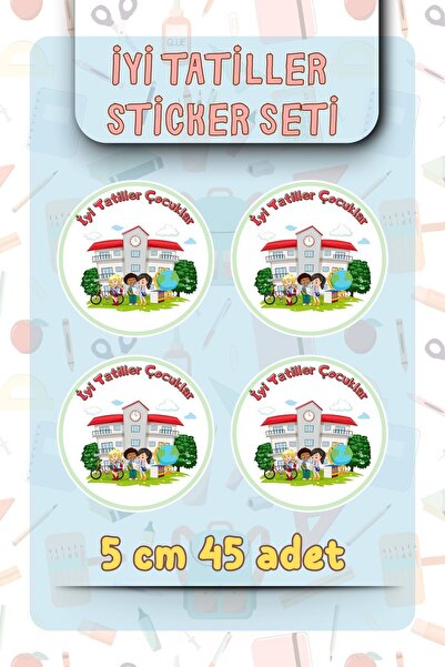 Sticker Ekspres İyi Tatiller Çocuklar Model Etiket 45 Adet 5 cm Opak Sticker ...