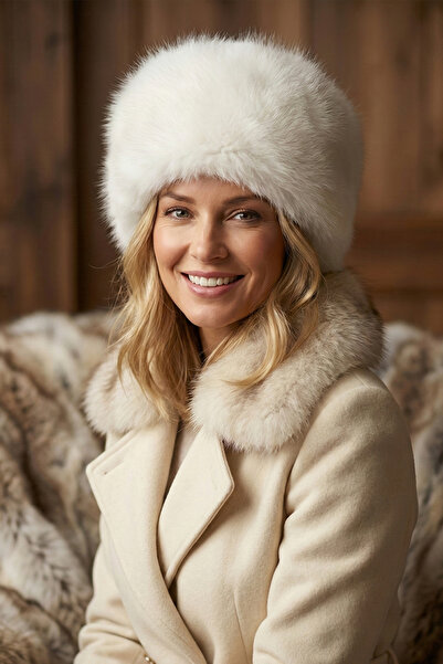 Kapin قبعة كالباك من الفرو الصناعي الأبيض