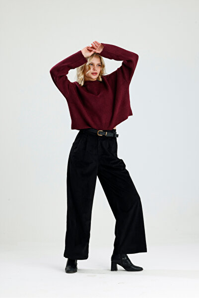 Rose Quenn Corded Fabric Wide Leg High Waist Palazzo Pants Made from Velvet F...